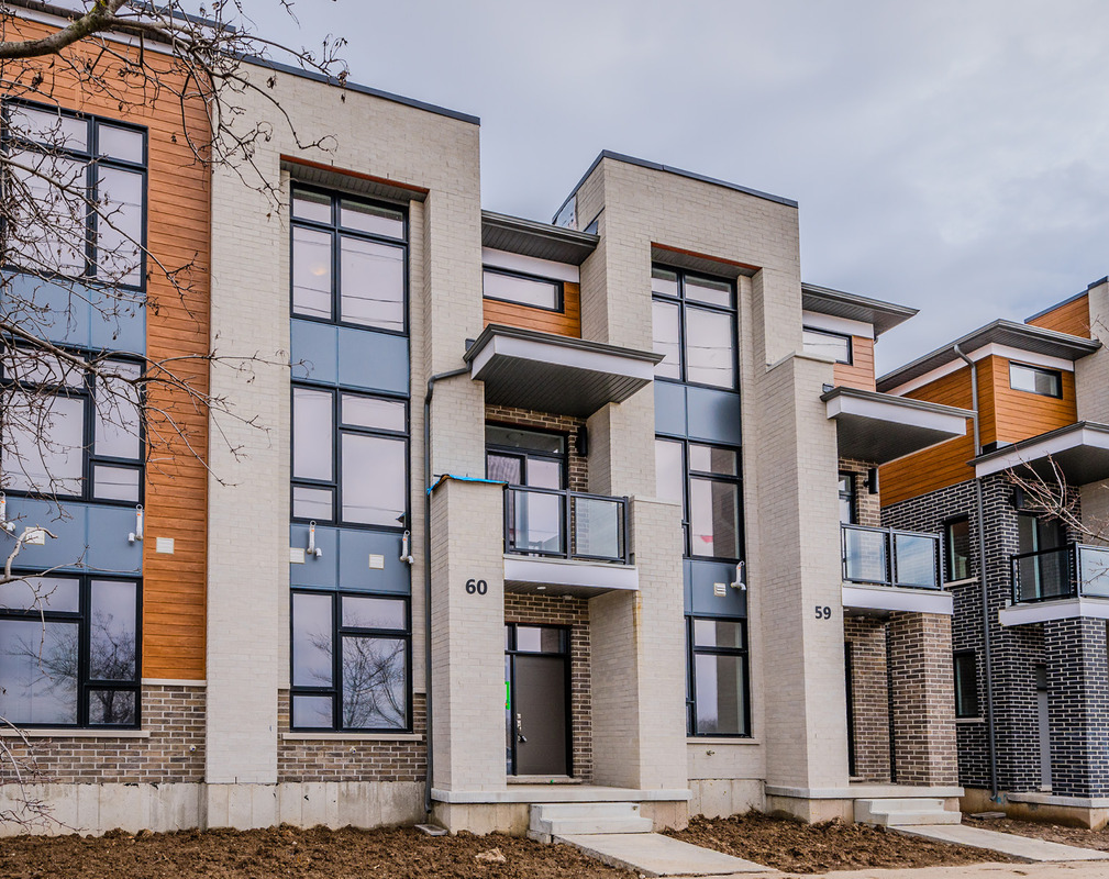 New homes at The Trailside Towns development by Activa Homes in Waterloo, Ontario