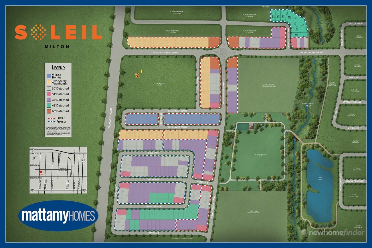New homes at Soleil development by Mattamy Homes in Milton, Ontario