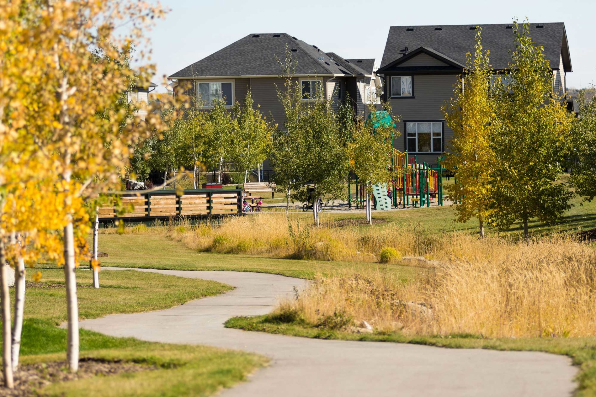 Pathways and open space in Bayview Airdrie