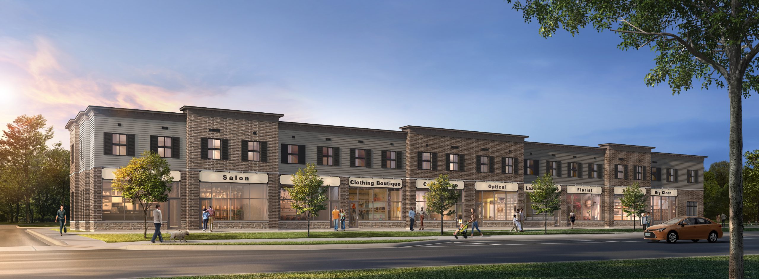 New homes at Village Green Live-Work Towns development by Averton in Mount Albert, Ontario