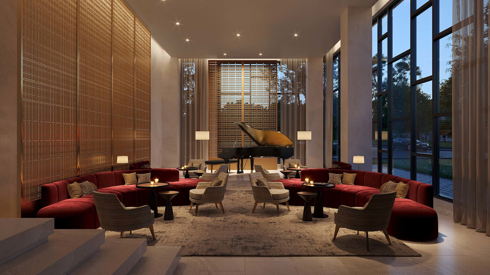 Piano lounge amenity at Anthem at The Metalworks by Fusion Homes