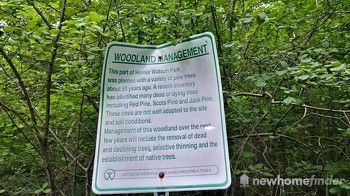 Woodland Management sign regarding Homer Watson Park