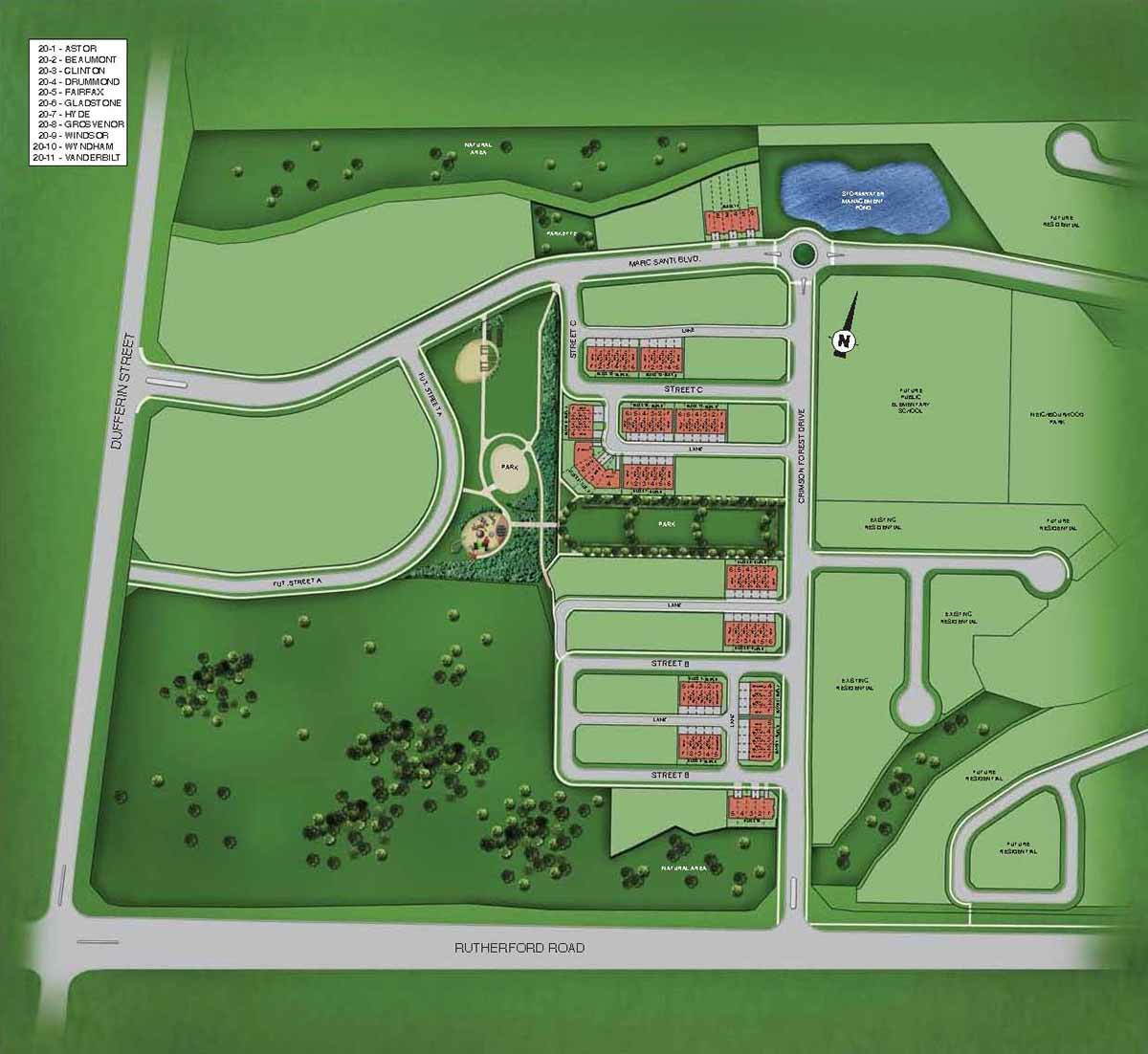 Site plan for Coronation Towns in Vaughan, Ontario