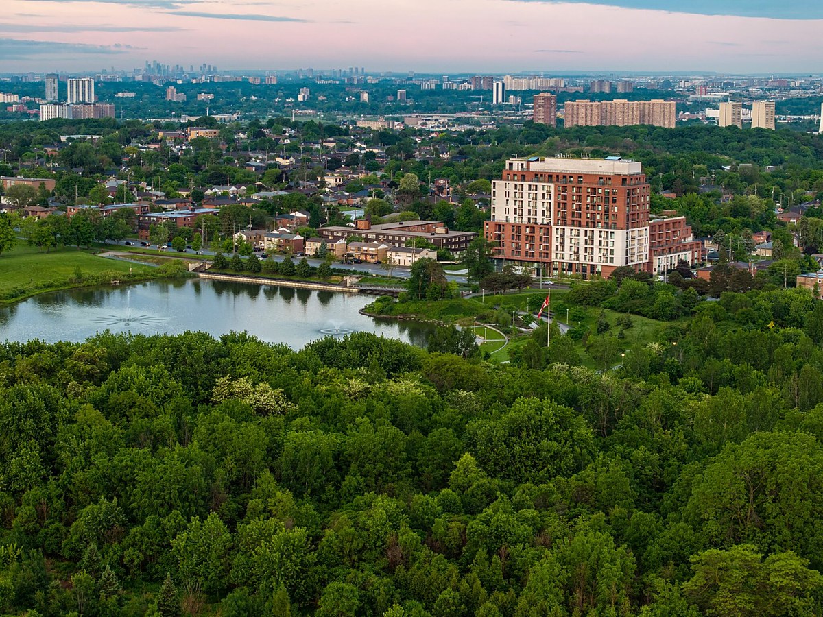 The Keeley beside parkland and the Toronto skyline