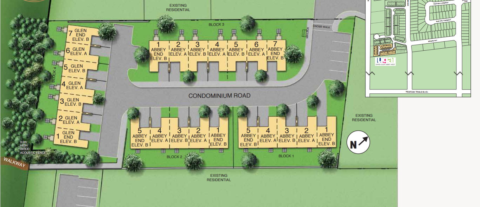 Site plan for Upper Glen Abbey West in Oakville, Ontario