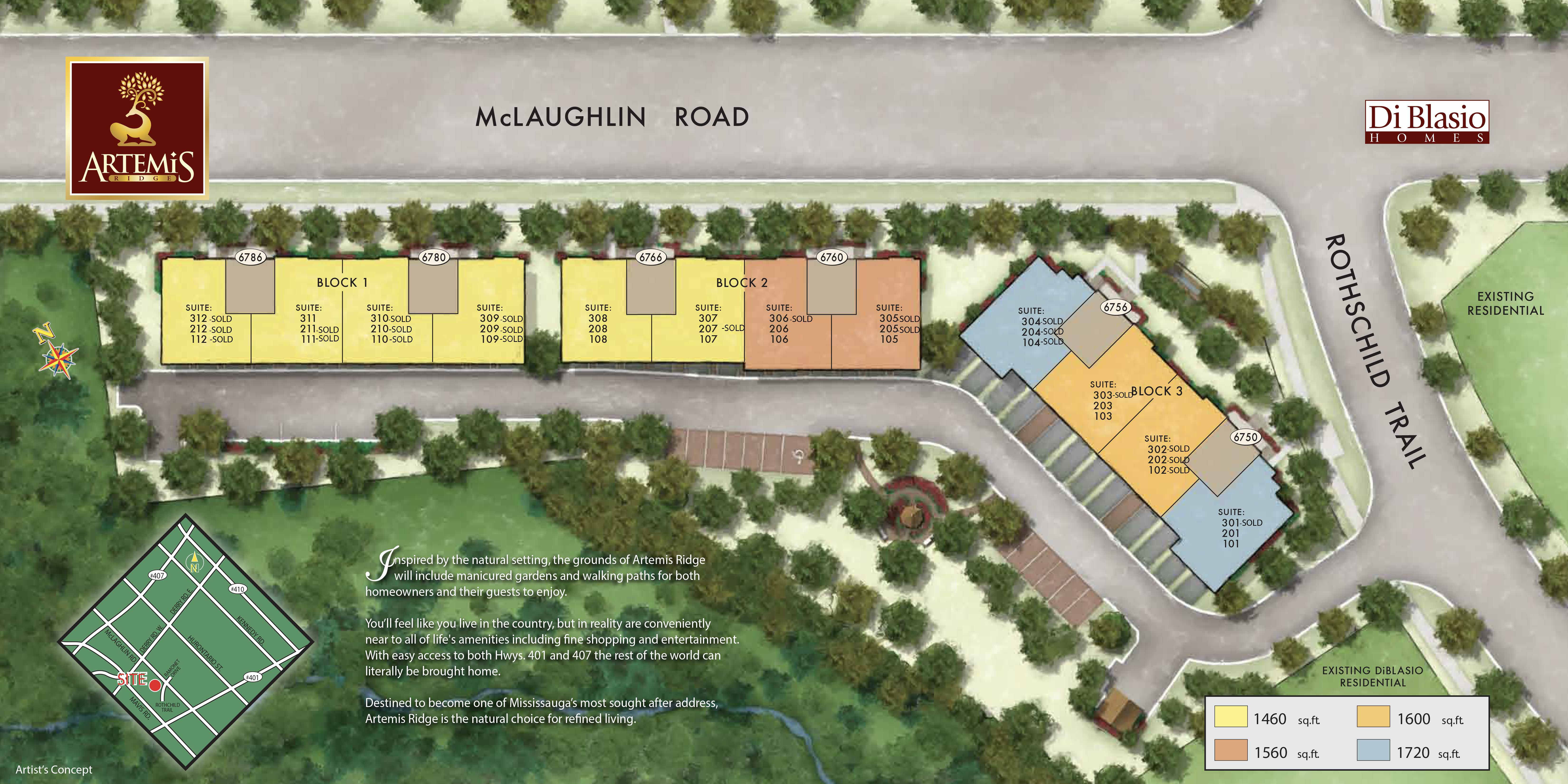 Site plan for Artemis Ridge in Mississauga, Ontario