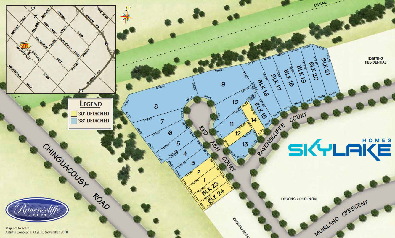 Site plan for Ravenscliffe Court in Brampton, Ontario