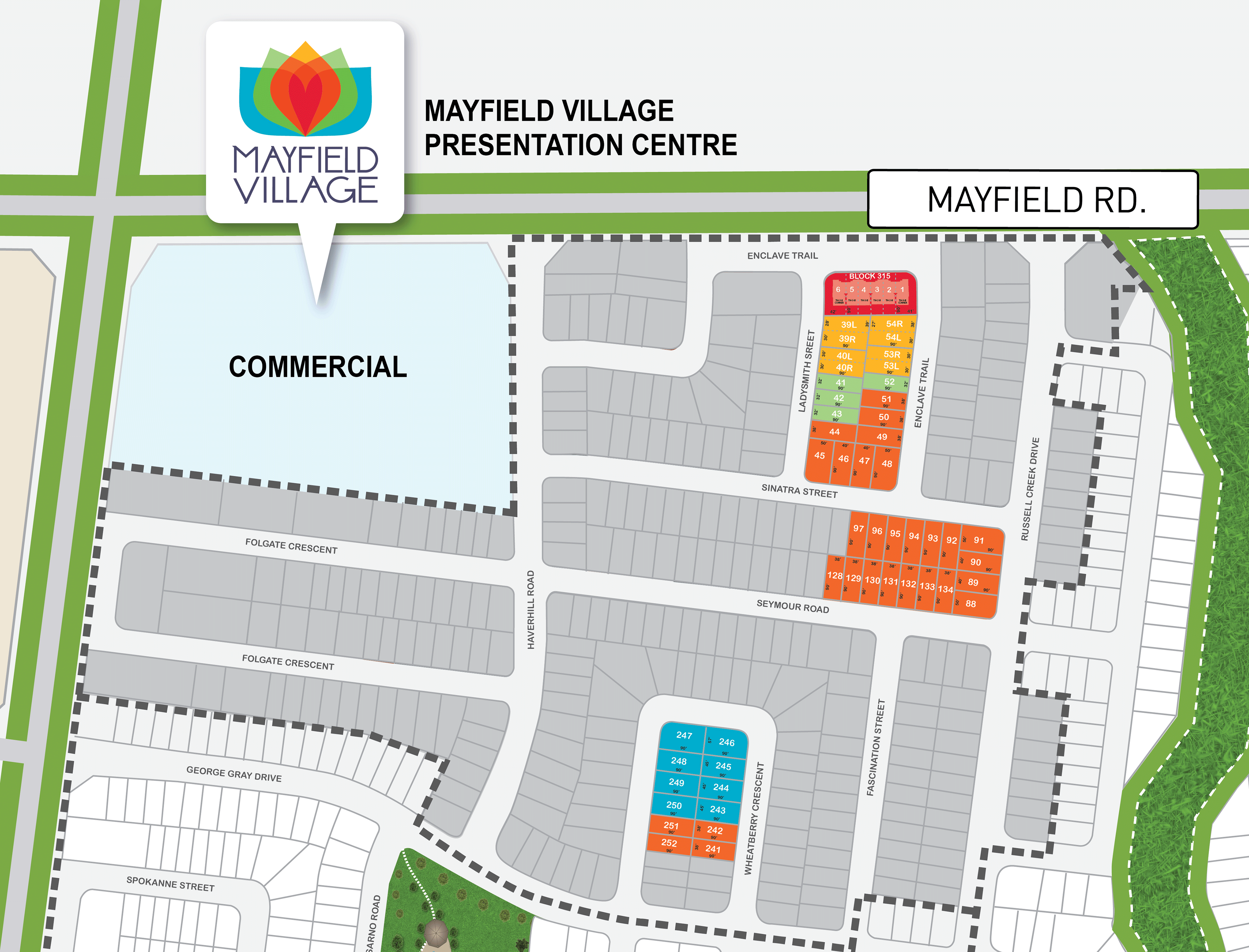 Site plan for Mayfield Village (CW) in Brampton, Ontario