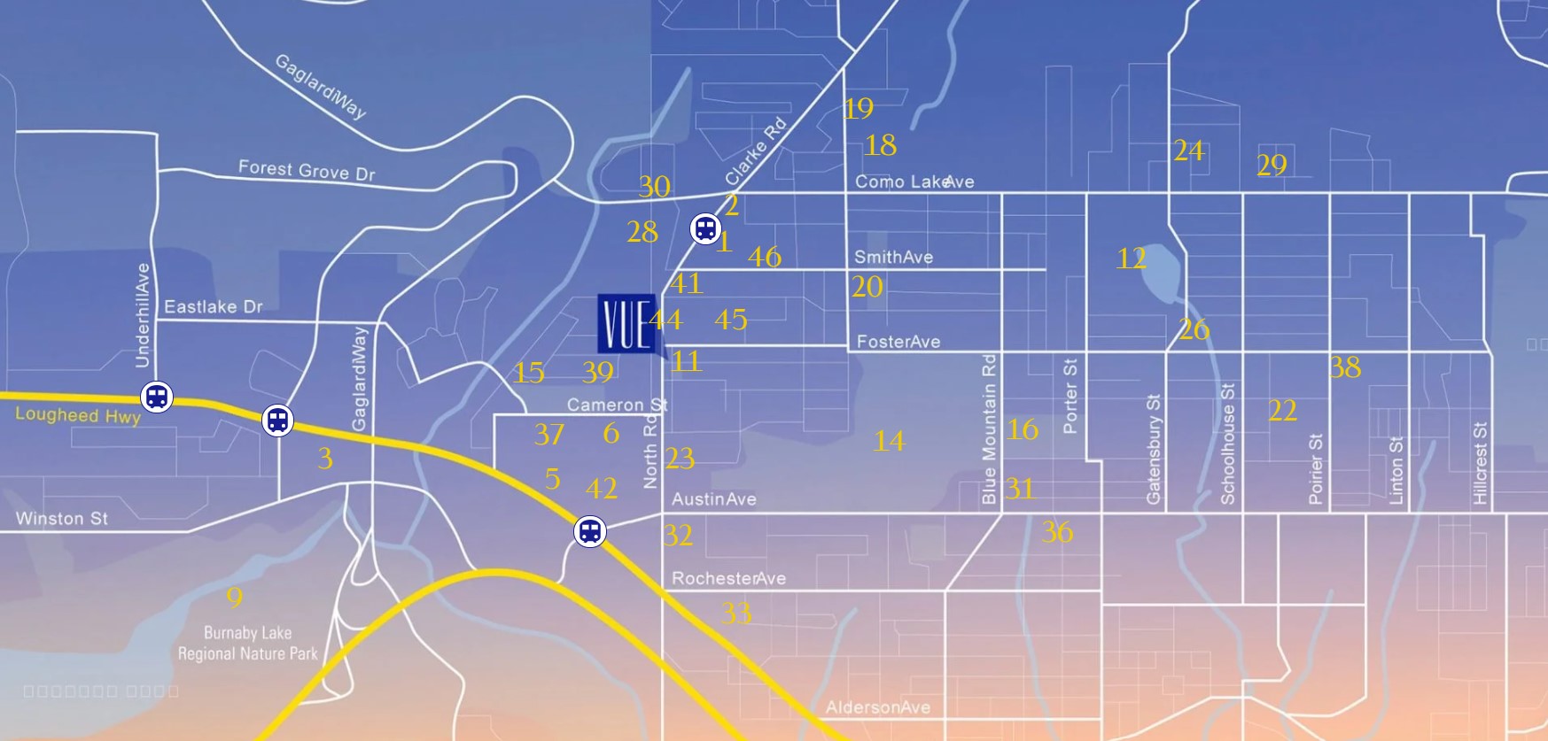 Site plan for Vue in Burnaby, British Columbia