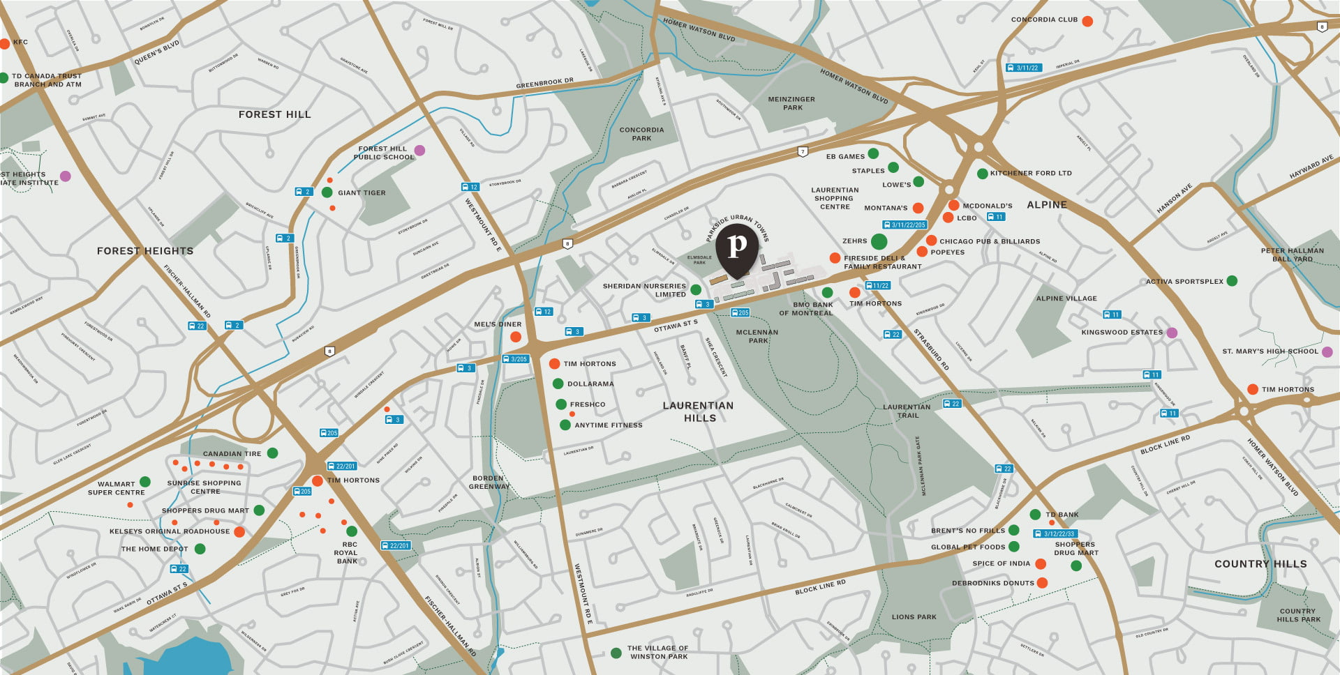 Site plan for Parkside Urban Towns in Kitchener, Ontario