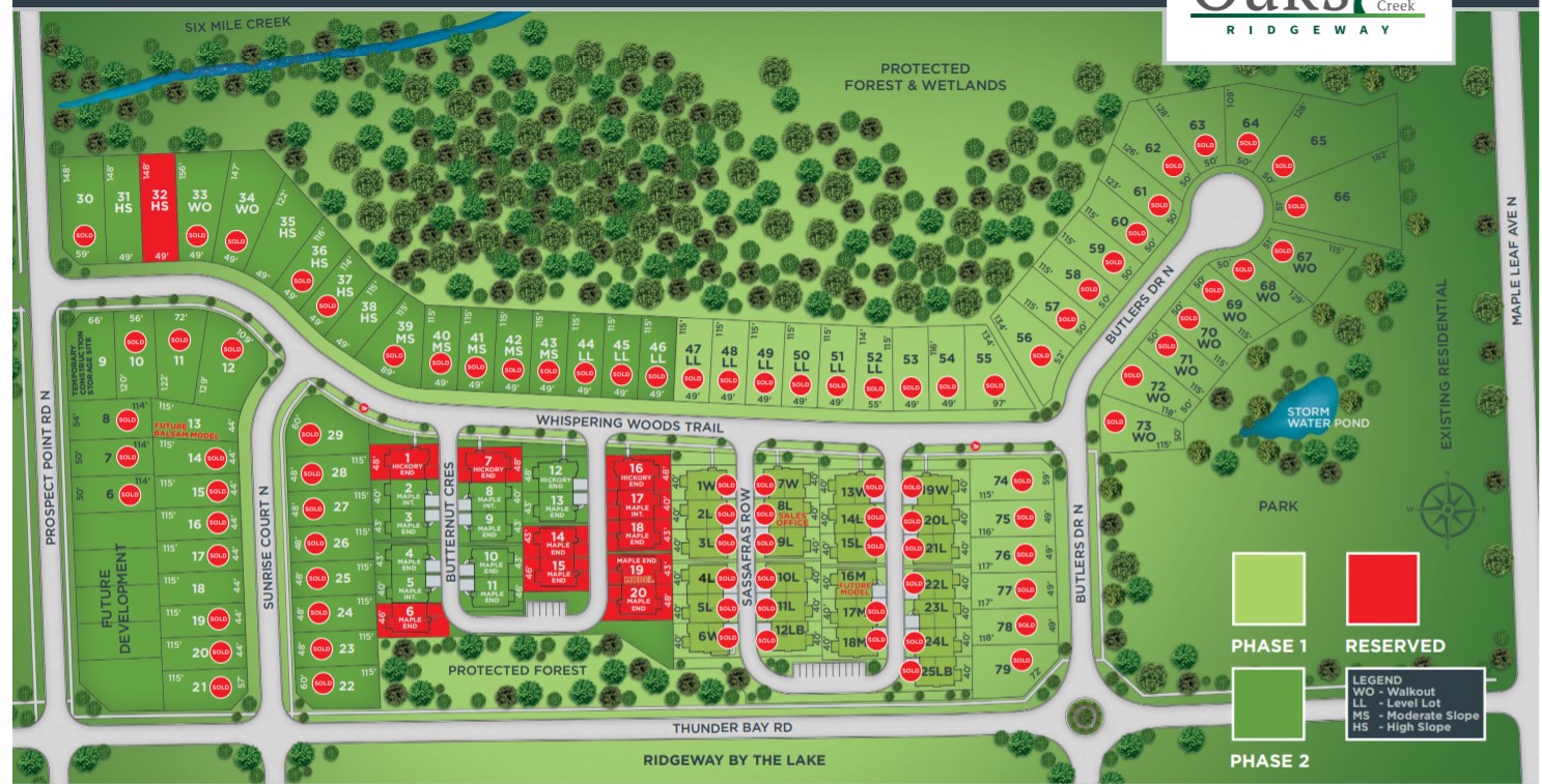 Site plan for The Oaks at Six Mile Creek in Ridgeway, Ontario