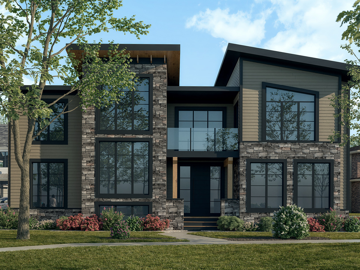Modern home and landscaped streetscape in Alpine Park Calgary
