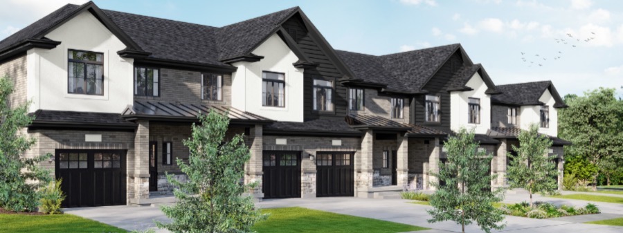 New homes at Harvest Hills Towns development by Klondike Homes in Ingersoll, Ontario