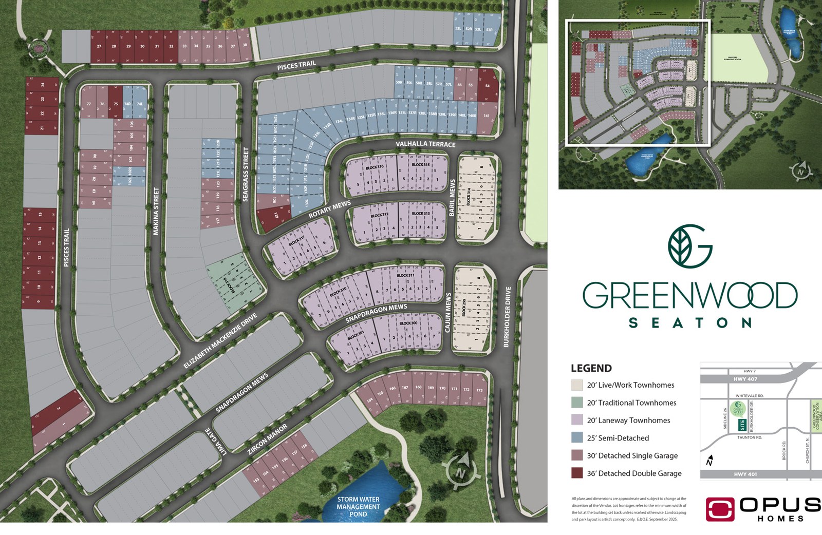 Site plan for Greenwood Seaton in Pickering, Ontario