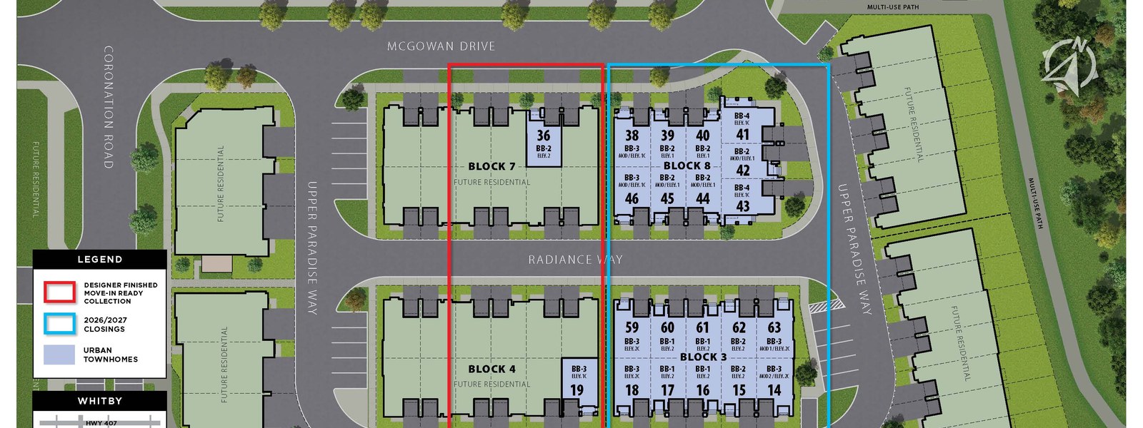 New homes at New Towns development by Paradise Developments in Whitby, Ontario
