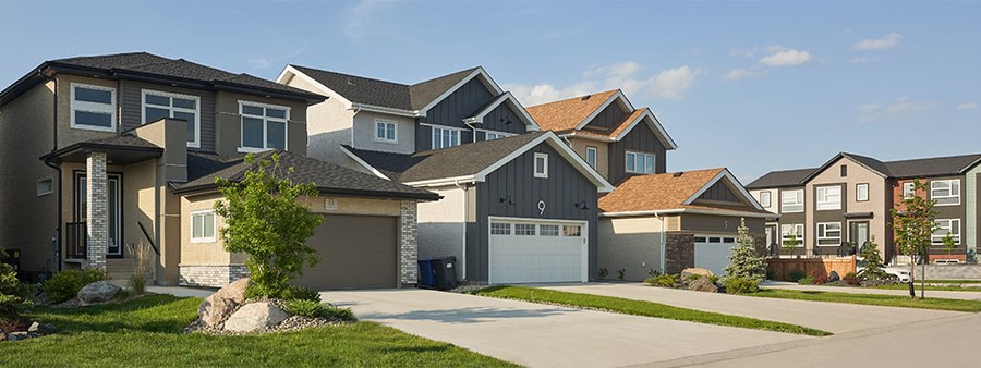 New homes at RidgeWood West development by Qualico in Winnipeg, Manitoba