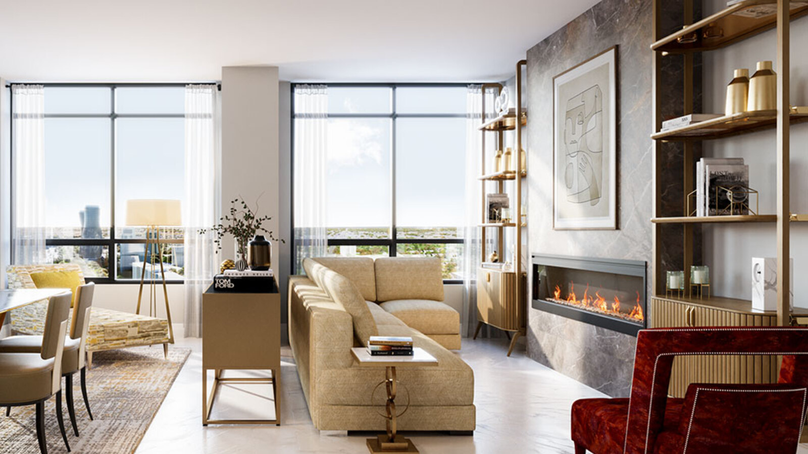 ORO at Edge Towers suite living area by Solmar