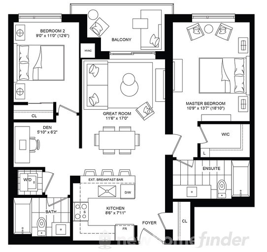 Ripple floor plan at Affinity Condominiums by Rosehaven Homes in Burlington, Ontario