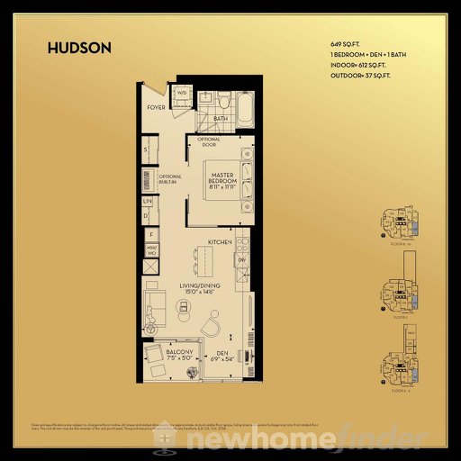 Hudson 1B+D floor plan at Yorkville Park by Minto Communities in Toronto, Ontario