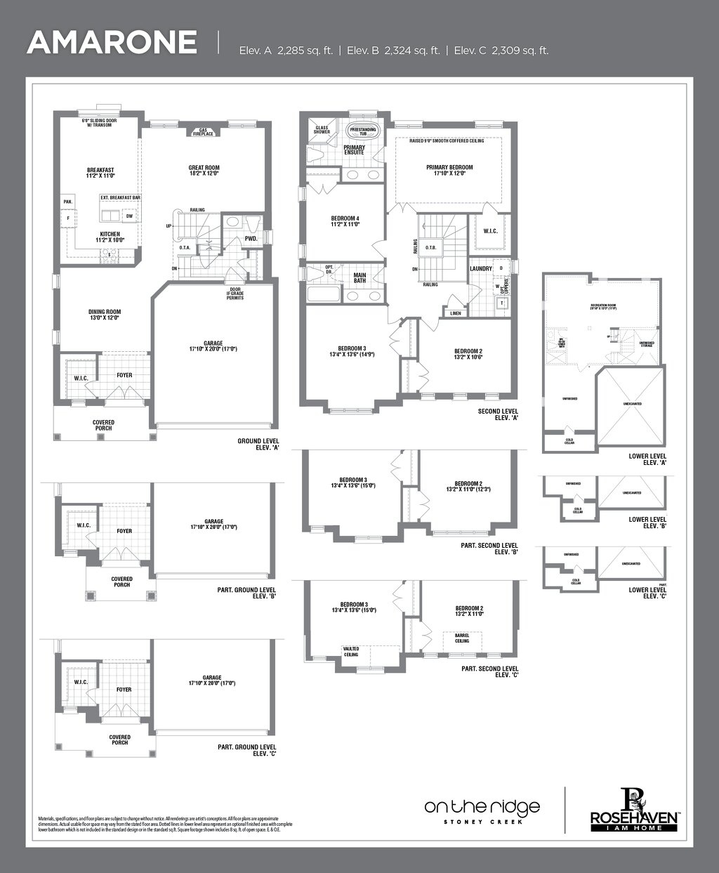 Amarone floor plan at On the Ridge (RH) by Rosehaven Homes in Stoney Creek, Ontario