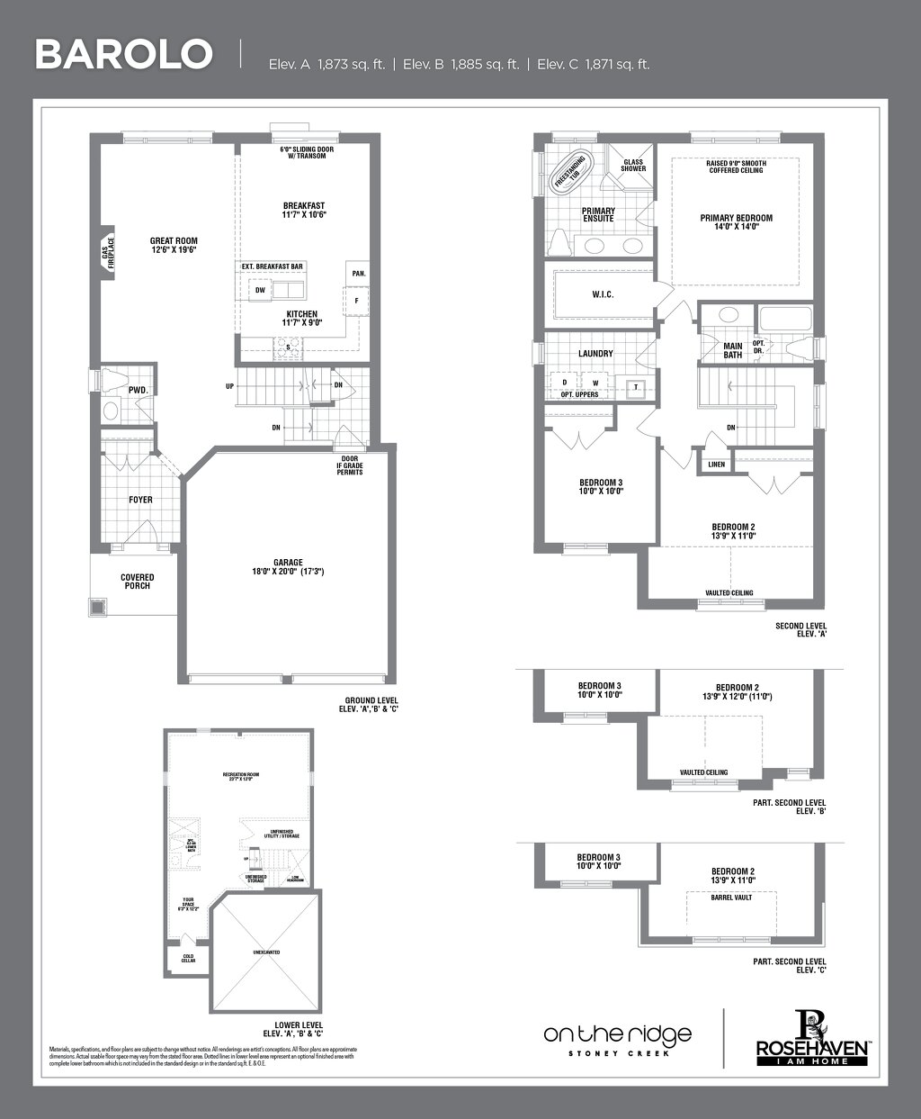 Barolo floor plan at On the Ridge (RH) by Rosehaven Homes in Stoney Creek, Ontario