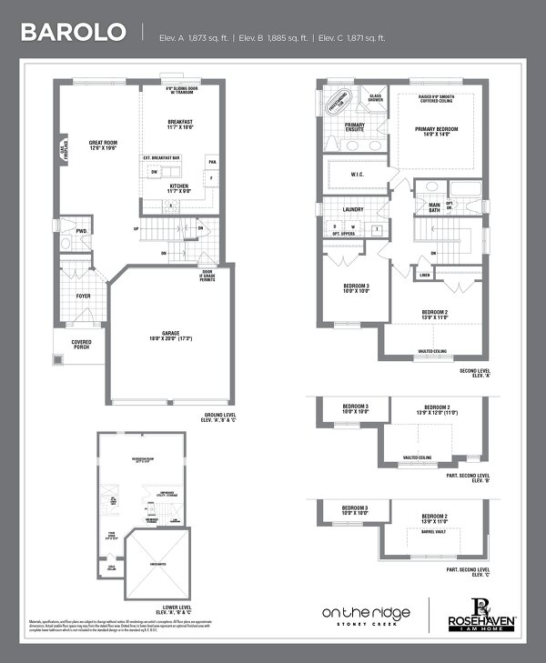 The Barolo new home model plan at the On the Ridge (RH) by Rosehaven Homes in Stoney Creek