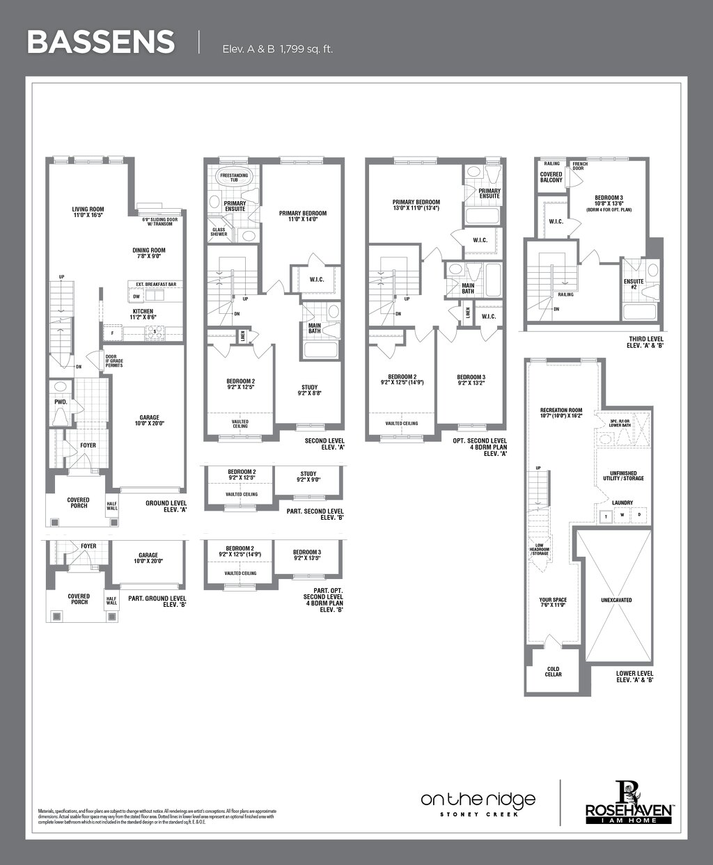 Bassens floor plan at On the Ridge (RH) by Rosehaven Homes in Stoney Creek, Ontario