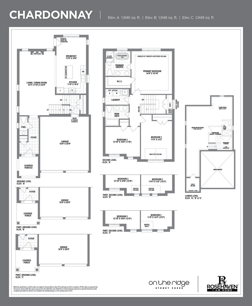 Chardonnay floor plan at On the Ridge (RH) by Rosehaven Homes in Stoney Creek, Ontario