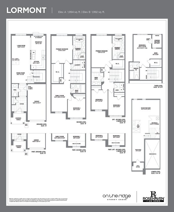 The Lormont new home model plan at the On the Ridge (RH) by Rosehaven Homes in Stoney Creek