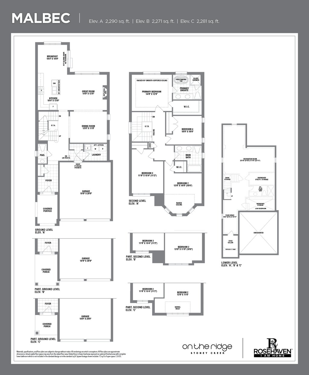Malbec floor plan at On the Ridge (RH) by Rosehaven Homes in Stoney Creek, Ontario
