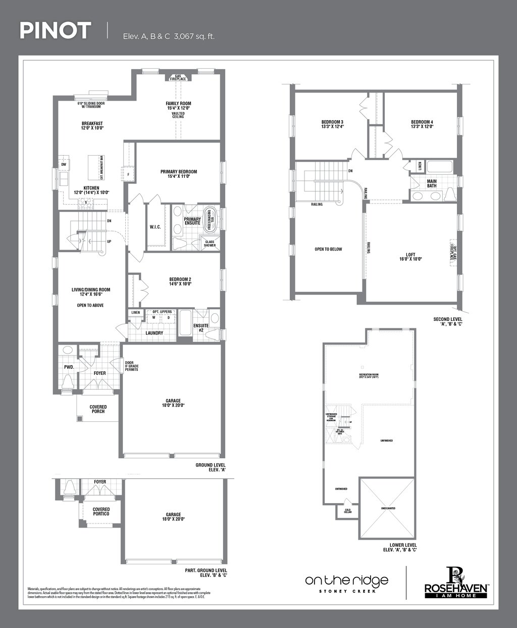 Pinot floor plan at On the Ridge (RH) by Rosehaven Homes in Stoney Creek, Ontario