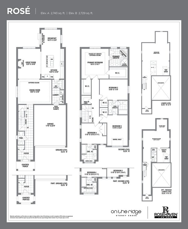The Rosé new home model plan at the On the Ridge (RH) by Rosehaven Homes in Stoney Creek
