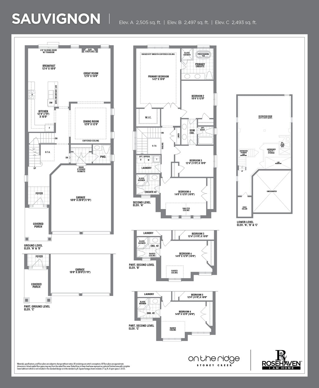 Sauvignon floor plan at On the Ridge (RH) by Rosehaven Homes in Stoney Creek, Ontario