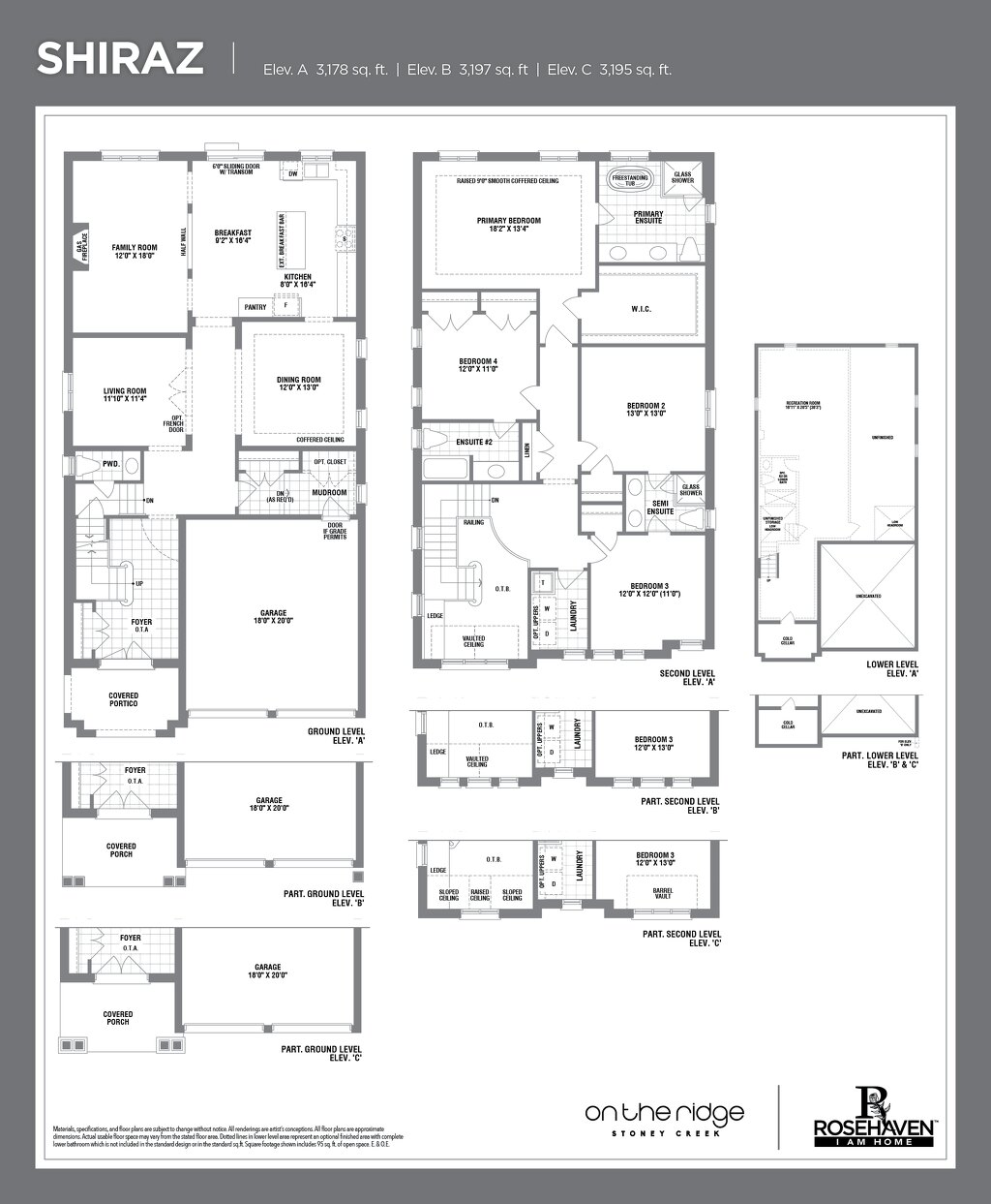 Shiraz floor plan at On the Ridge (RH) by Rosehaven Homes in Stoney Creek, Ontario