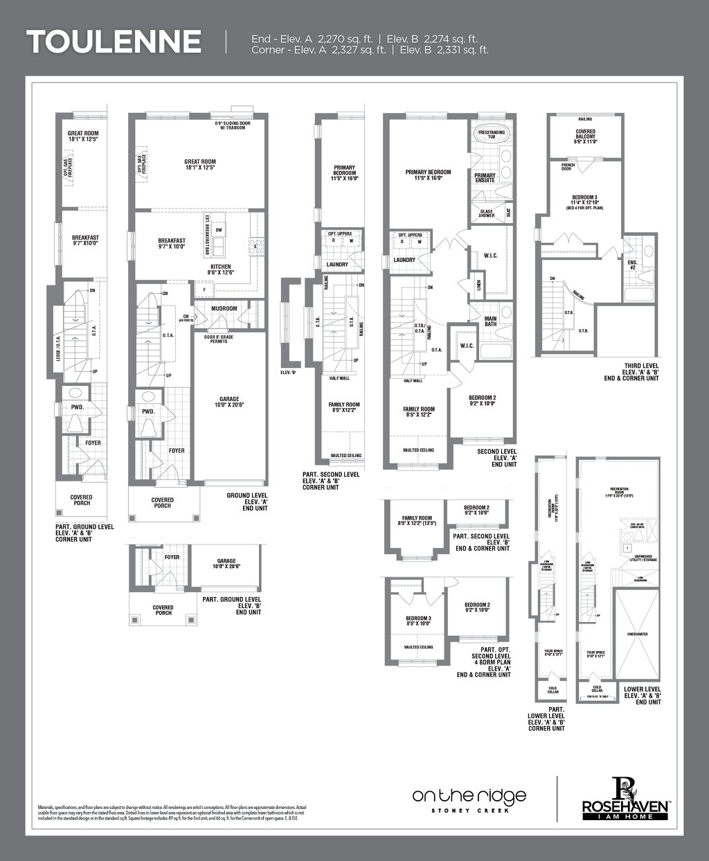 Toulenne (Corner) floor plan at On the Ridge (RH) by Rosehaven Homes in Stoney Creek, Ontario