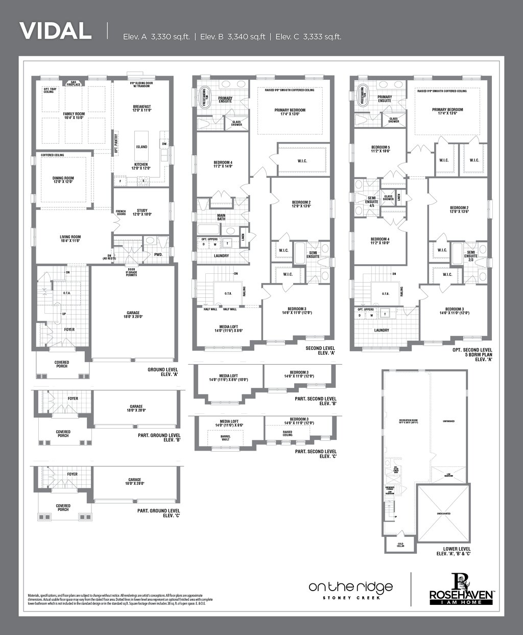 Vidal floor plan at On the Ridge (RH) by Rosehaven Homes in Stoney Creek, Ontario