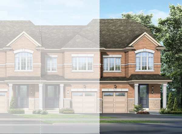 The Pine Corner new home model plan at the Simcoe Woods by Rosehaven Homes in Innisfil