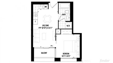 The 1 bedroom new home model plan at the 158 Front by Fernbrook Homes in Toronto