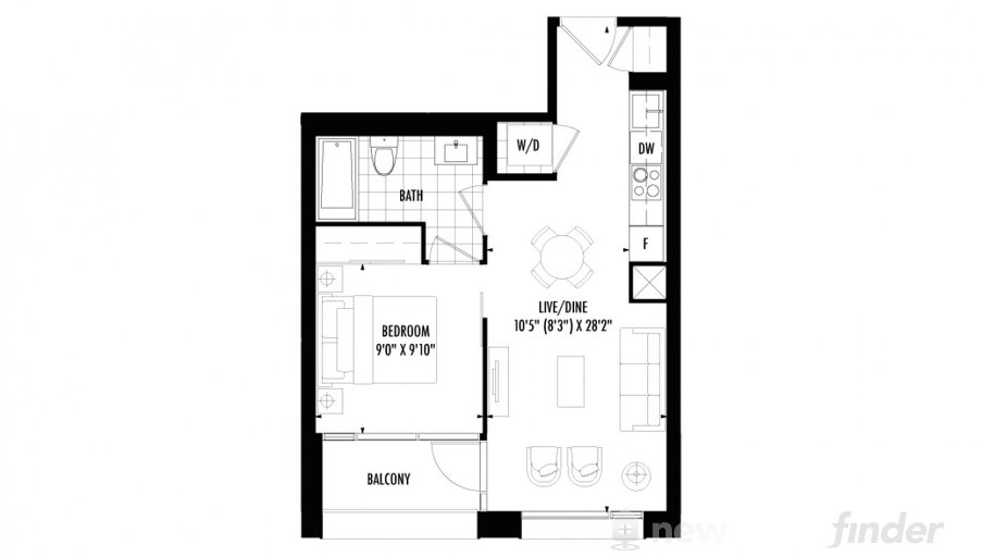 1 bedroom floor plan at 158 Front by Fernbrook Homes in Toronto, Ontario