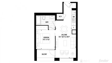 The 1 bedroom new home model plan at the 158 Front by Fernbrook Homes in Toronto