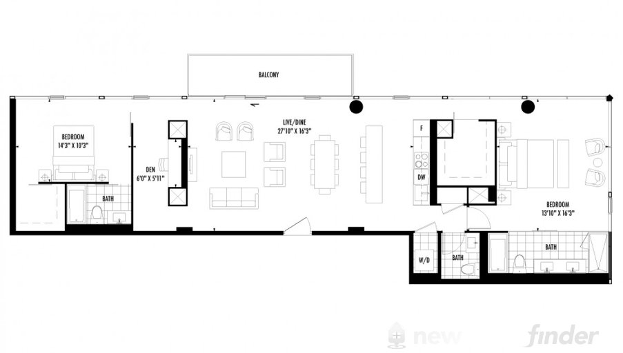 2 bedroom + Den floor plan at 158 Front by Fernbrook Homes in Toronto, Ontario