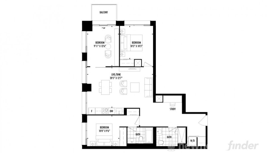 3 bedroom + den floor plan at 158 Front by Fernbrook Homes in Toronto, Ontario