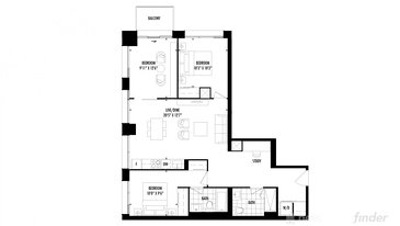 The 3 bedroom + den new home model plan at the 158 Front by Fernbrook Homes in Toronto