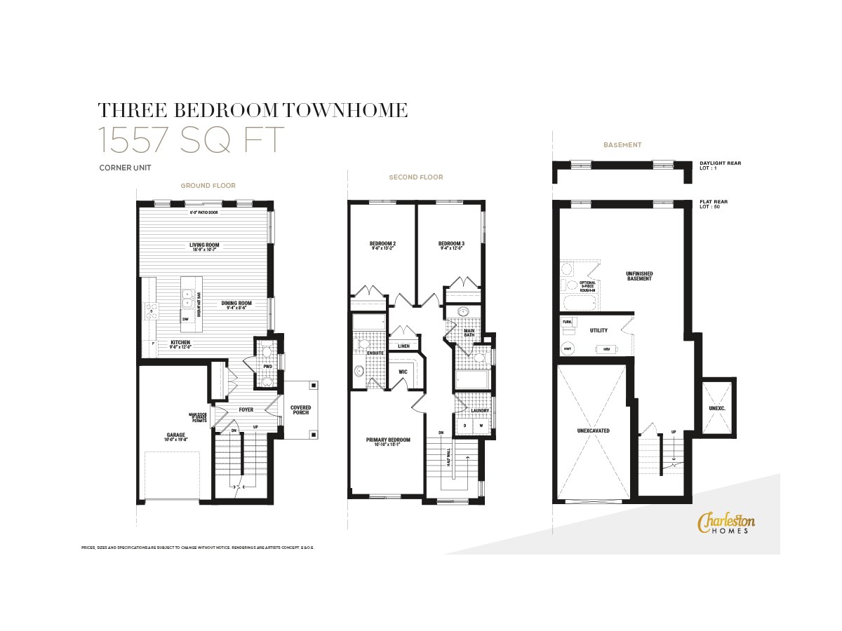Three Bedroom Townhome | Corner Unit by Charleston Homes floor plan