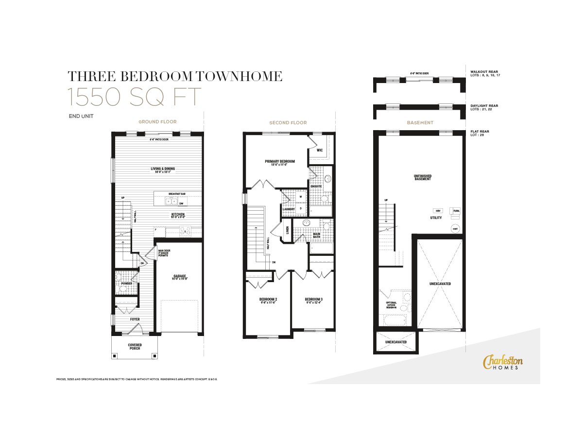 Three Bedroom Townhome | End Unit by Charleston Homes floor plan