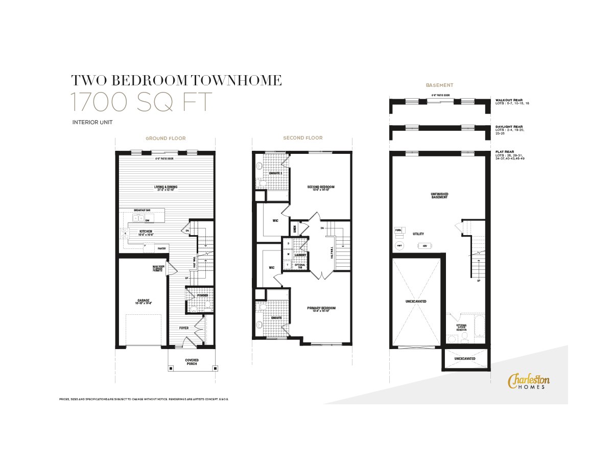Two Bedroom Townhome | Interior Unit by Charleston Homes floor plan