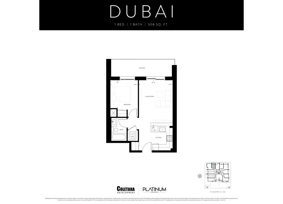 Dubai floor plan at Platinum Condos by Coletara in Hamilton, ON