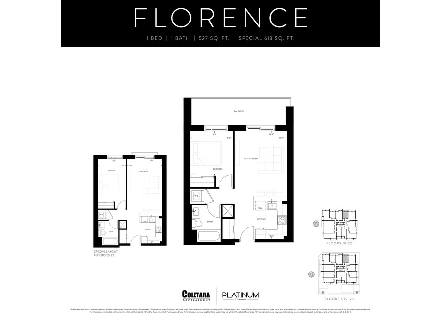 Florence floor plan at Platinum Condos by Coletara in Hamilton, ON