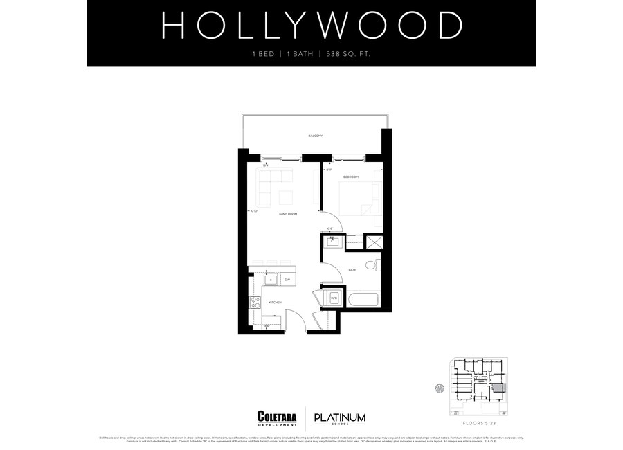 Hollywood floor plan at Platinum Condos by Coletara in Hamilton, ON