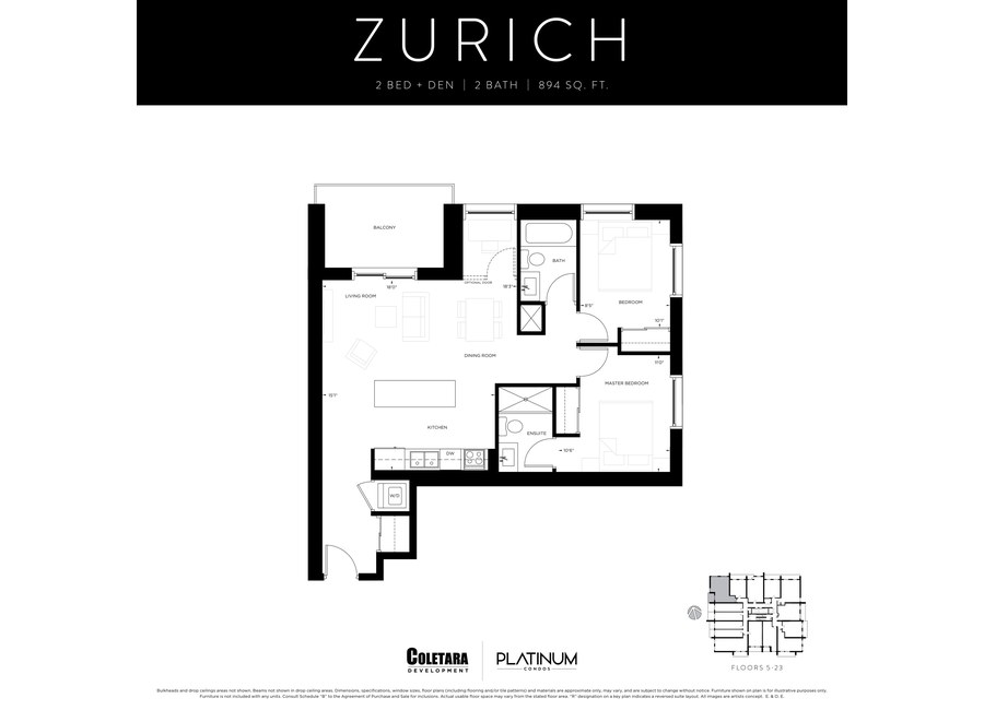Zurich floor plan at Platinum Condos by Coletara in Hamilton, ON